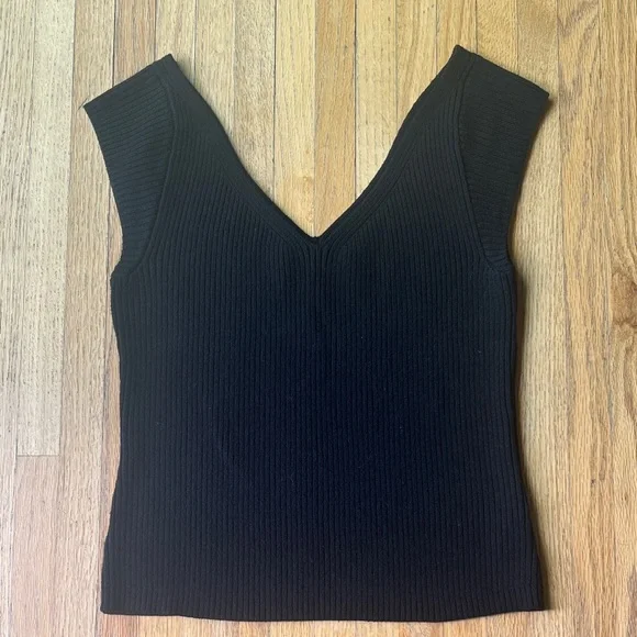 Mara Hoffman Ribbed Black Celine V-Neck Top - Picture 1 of 6